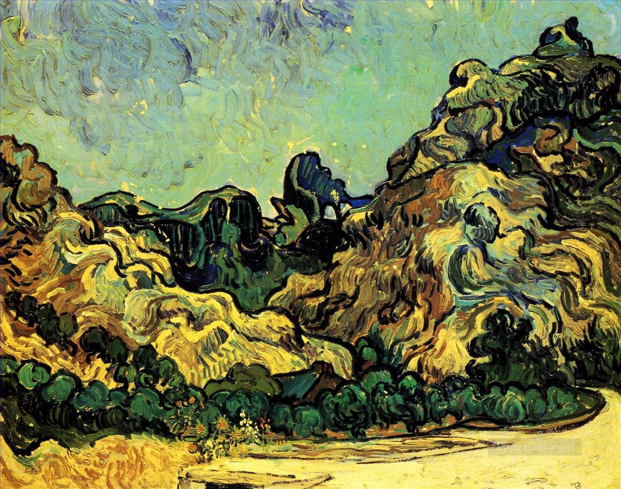 Mountains at Saint Remy with Dark Cottage Vincent van Gogh Oil Paintings